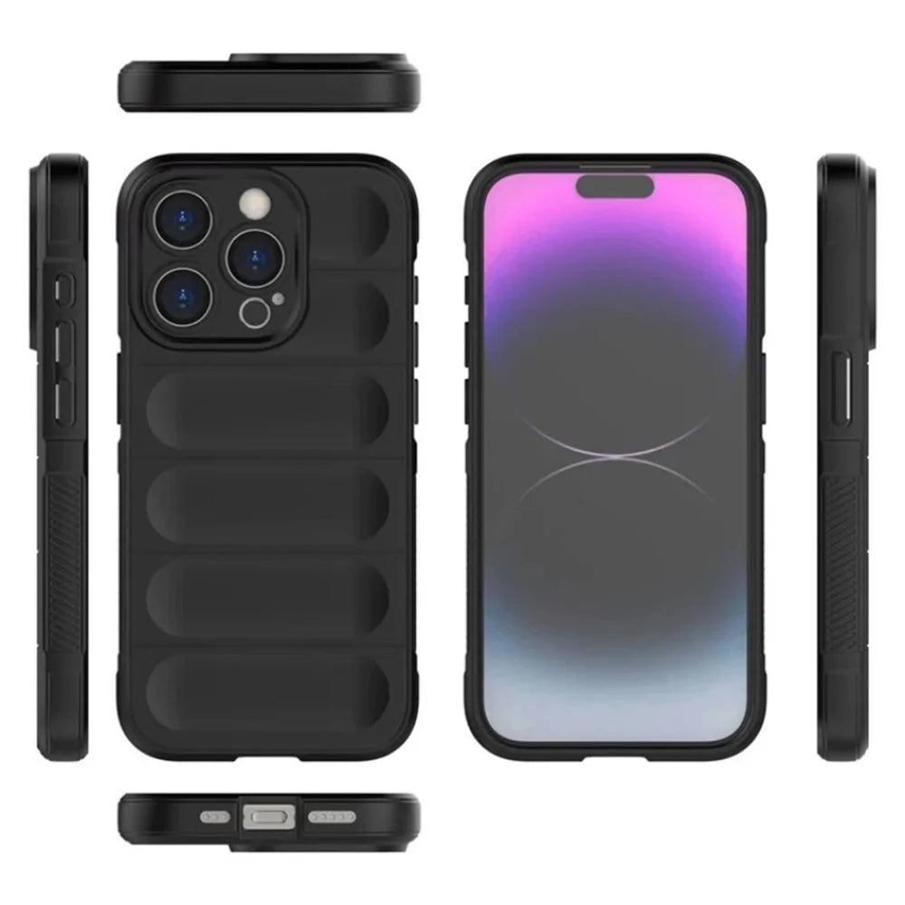 WANLONFENG For iPhone 15 Pro Max TPU Case  HD Series Anti Slip Phone Cover with Tempered Glass - Black - 6