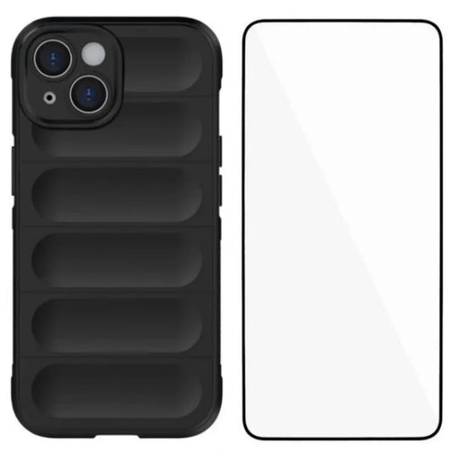 WANLONFENG For iPhone 13 6.1 inch TPU Case  HD Series Anti Slip Phone Cover with Tempered Glass - Black - 1