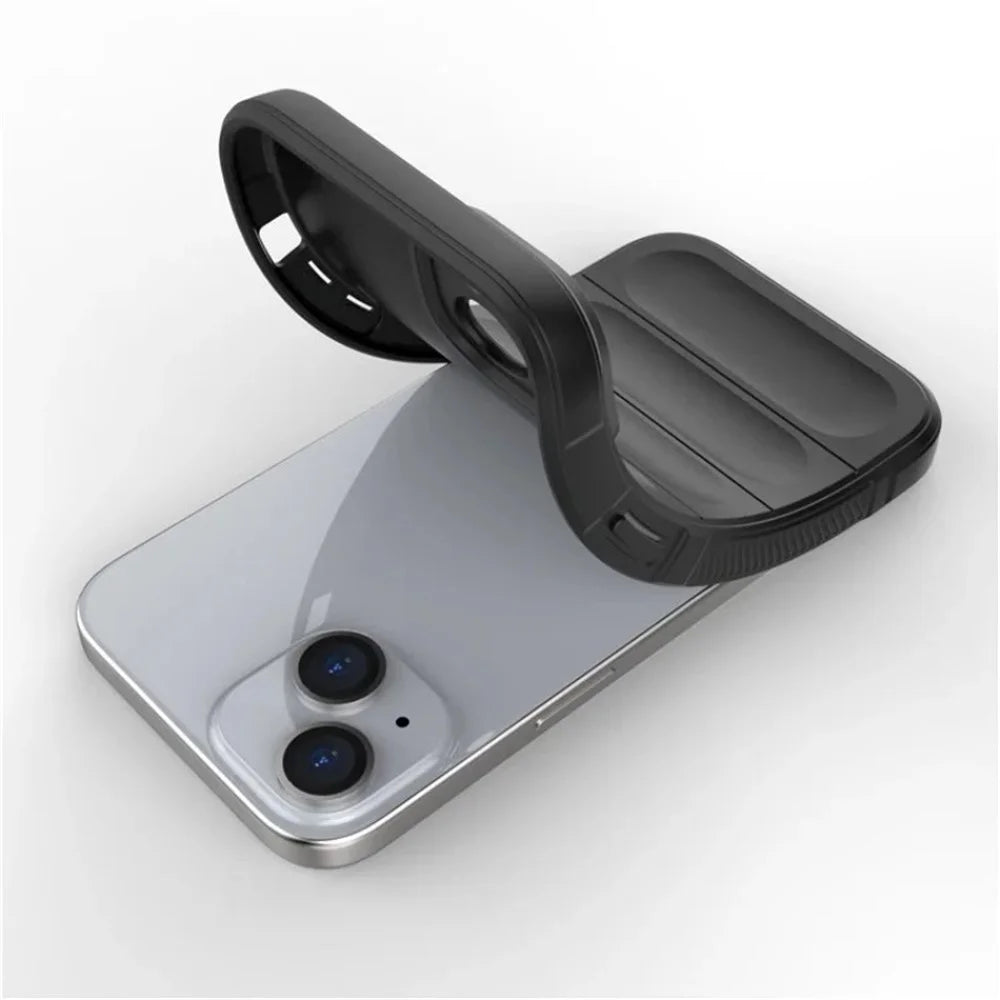 WANLONFENG For iPhone 14 Plus TPU Case  HD Series Anti Slip Phone Cover with Tempered Glass - Black - 5