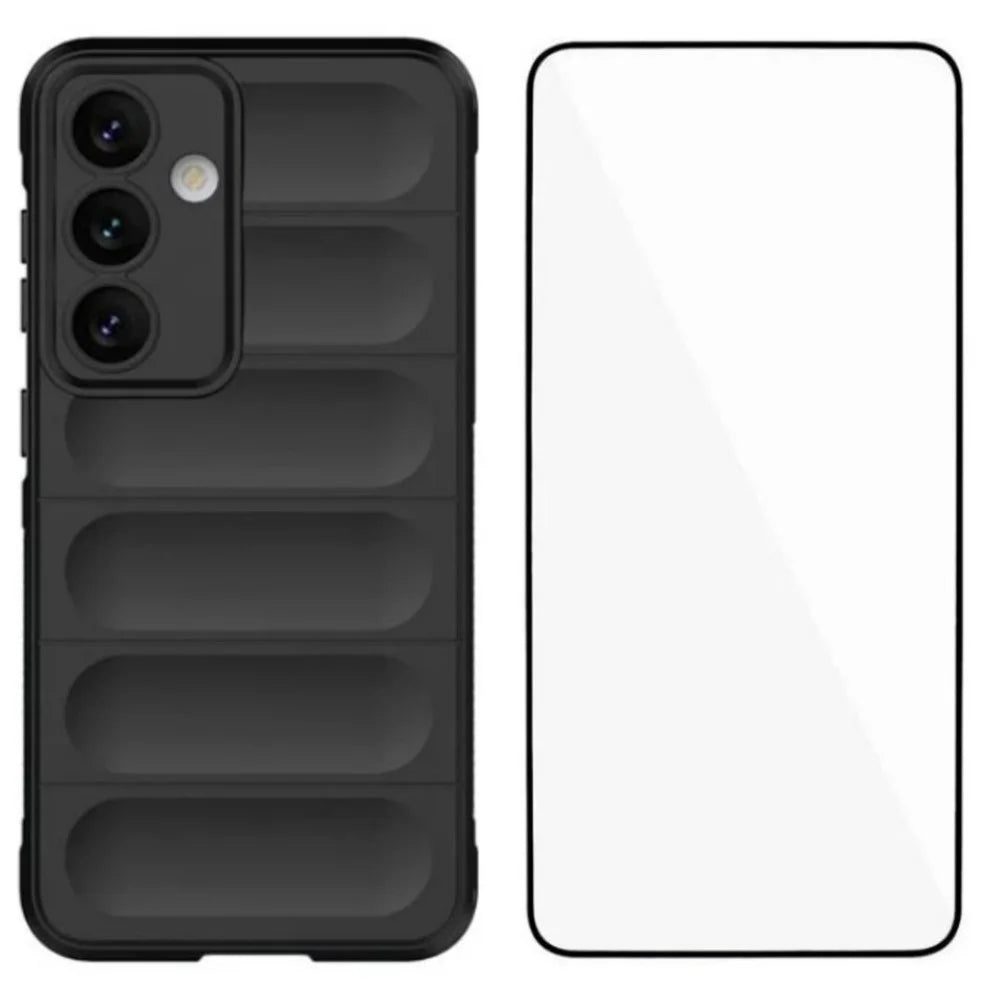 WANLONFENG For Samsung Galaxy S24 TPU Case  HD Series Anti Slip Phone Cover with Tempered Glass - Black - 1