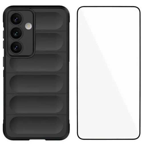 WANLONFENG For Samsung Galaxy S24 TPU Case  HD Series Anti Slip Phone Cover with Tempered Glass - Black - 1