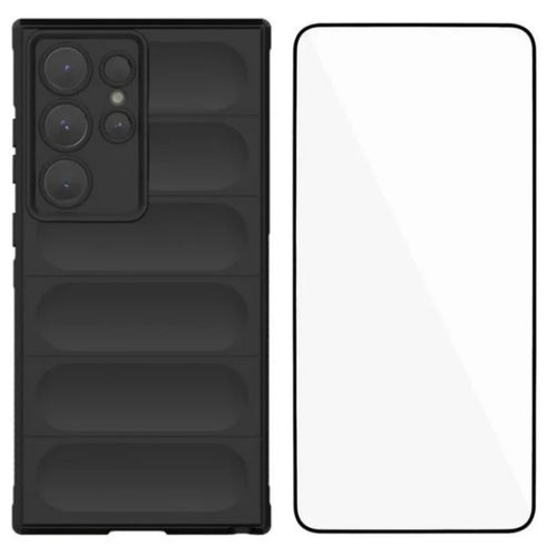 WANLONFENG For Samsung Galaxy S24 Ultra TPU Case  HD Series Anti Slip Phone Cover with Tempered Glass - Black - 1