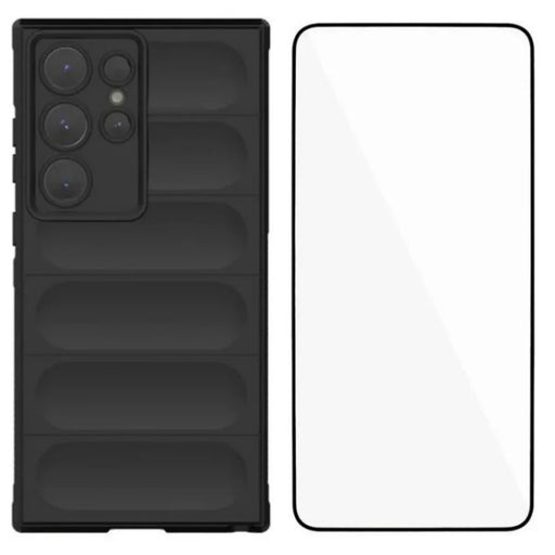 WANLONFENG For Samsung Galaxy S24 Ultra TPU Case  HD Series Anti Slip Phone Cover with Tempered Glass - Black - 1