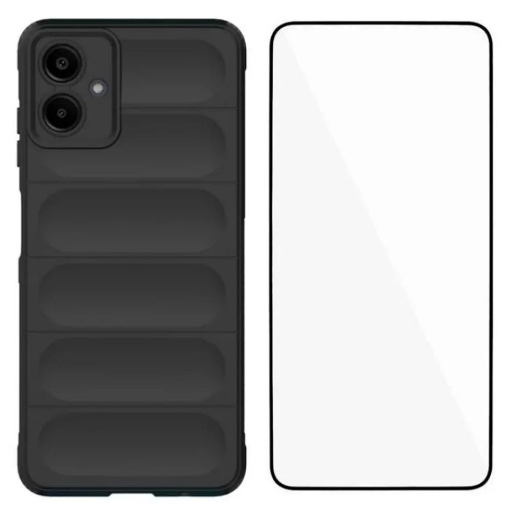 WANLONFENG For Samsung Galaxy A06 4G TPU Case  HD Series Anti Slip Phone Cover with Tempered Glass - Black - 1