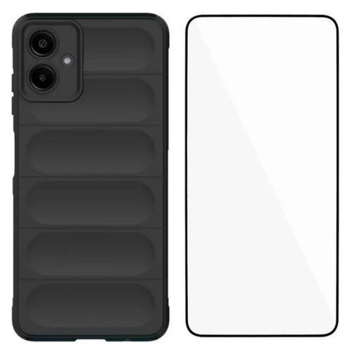 WANLONFENG For Samsung Galaxy A06 4G TPU Case  HD Series Anti Slip Phone Cover with Tempered Glass - Black - 1