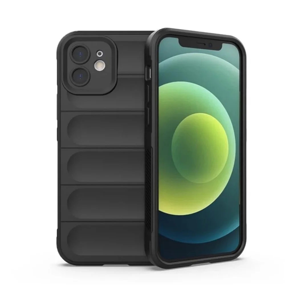 WANLONFENG For iPhone 12 6.1 inch TPU Case  HD Series Anti Slip Phone Cover with Tempered Glass - Black - 2