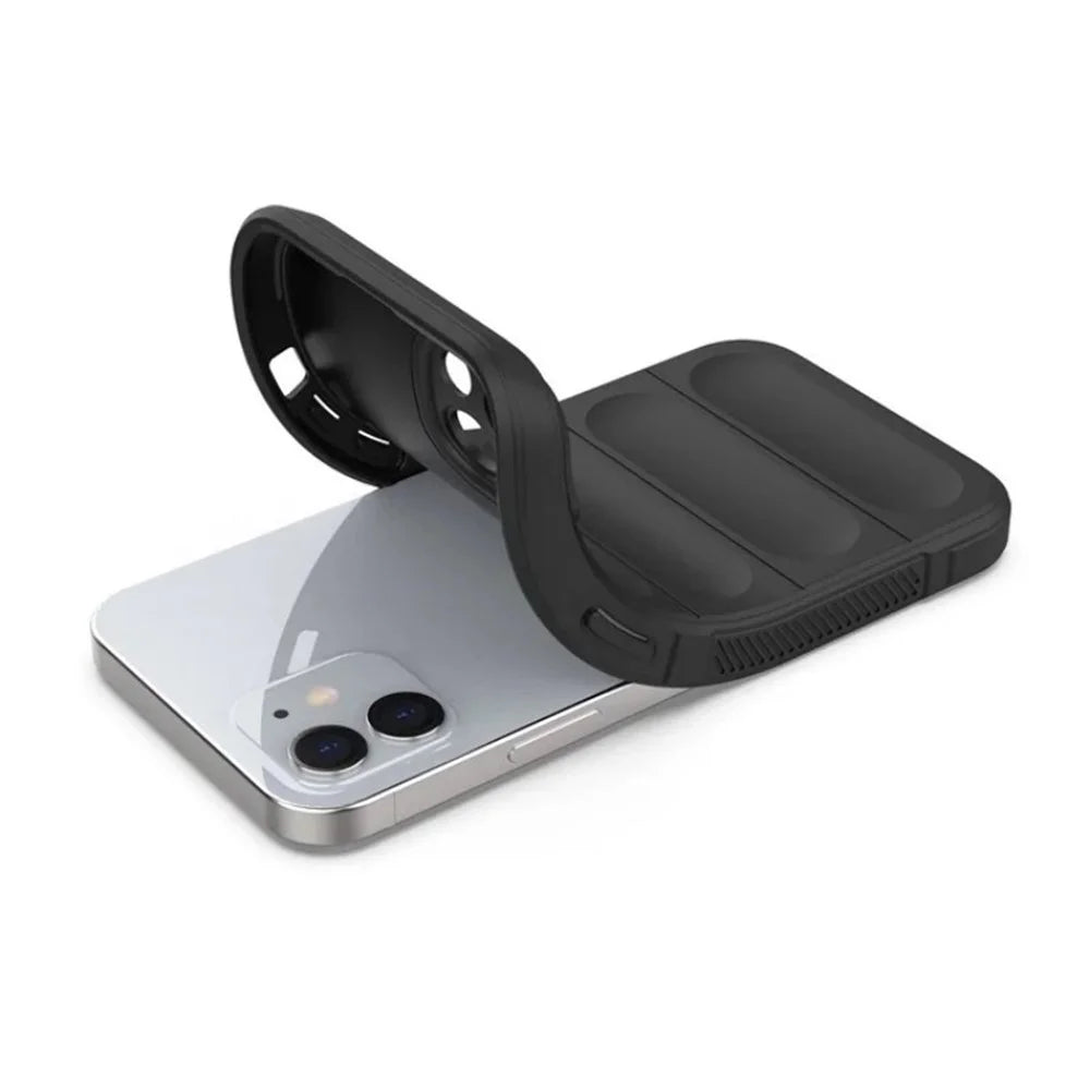 WANLONFENG For iPhone 12 6.1 inch TPU Case  HD Series Anti Slip Phone Cover with Tempered Glass - Black - 3