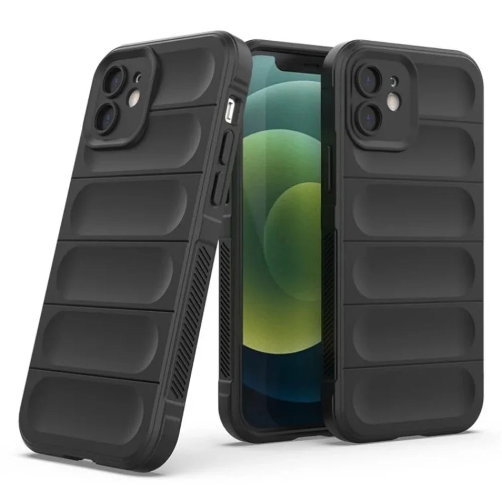 WANLONFENG For iPhone 12 6.1 inch TPU Case  HD Series Anti Slip Phone Cover with Tempered Glass - Black - 6