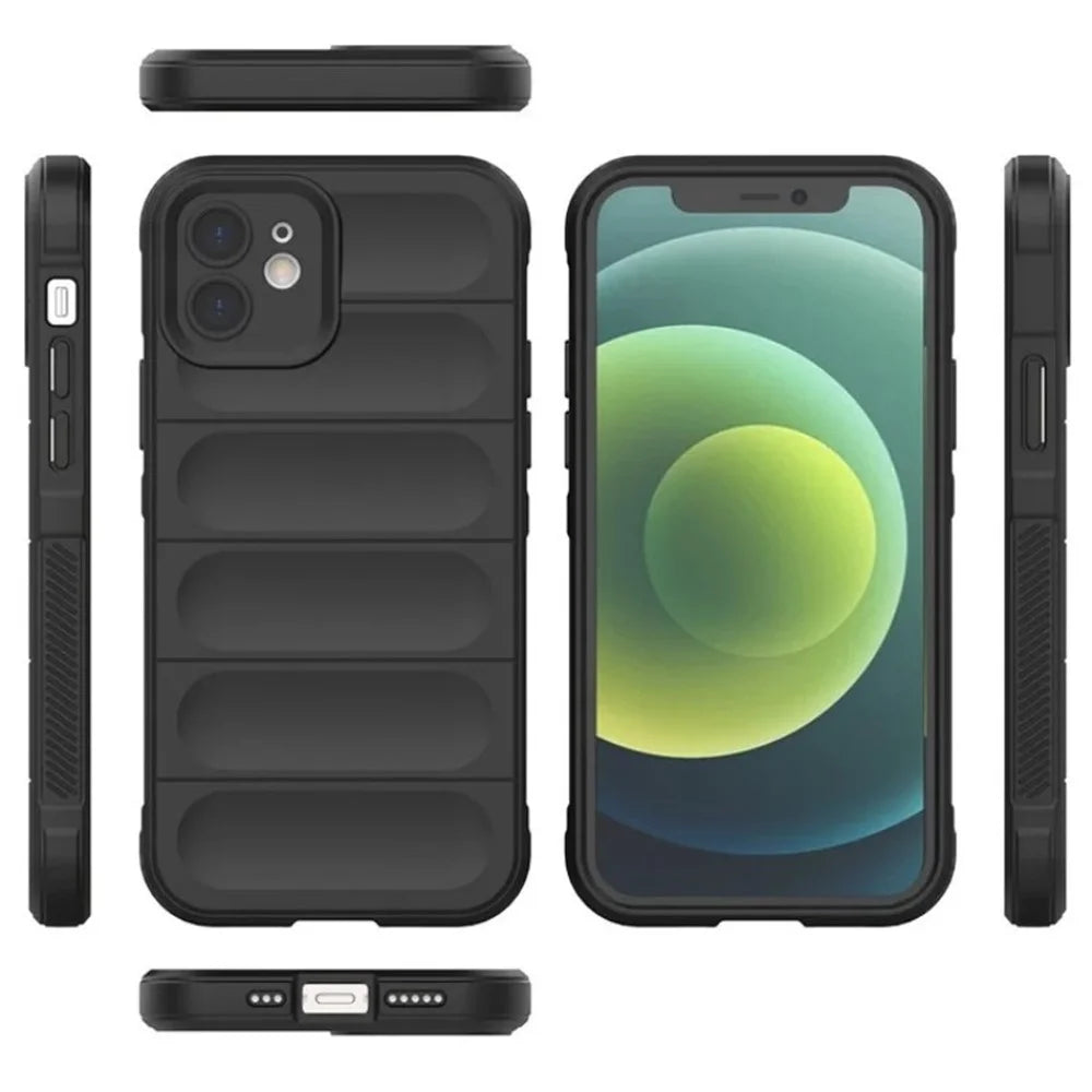 WANLONFENG For iPhone 12 6.1 inch TPU Case  HD Series Anti Slip Phone Cover with Tempered Glass - Black - 7