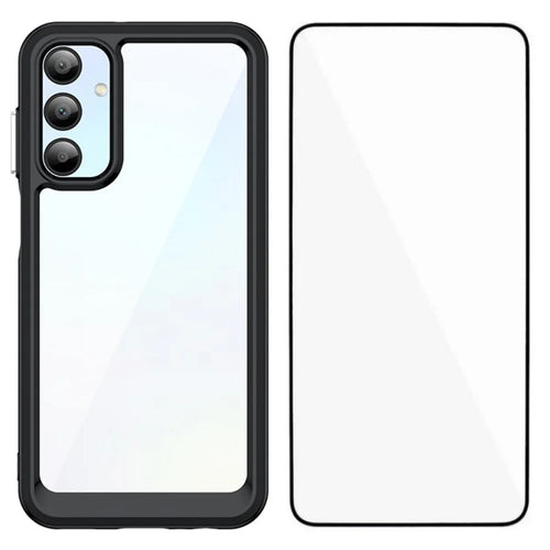 WANLONFENG For Samsung Galaxy A26 5G Phone Case  XC Series TPU Acrylic Cover with Tempered Glass (Big Lens Hole) - Black - 1