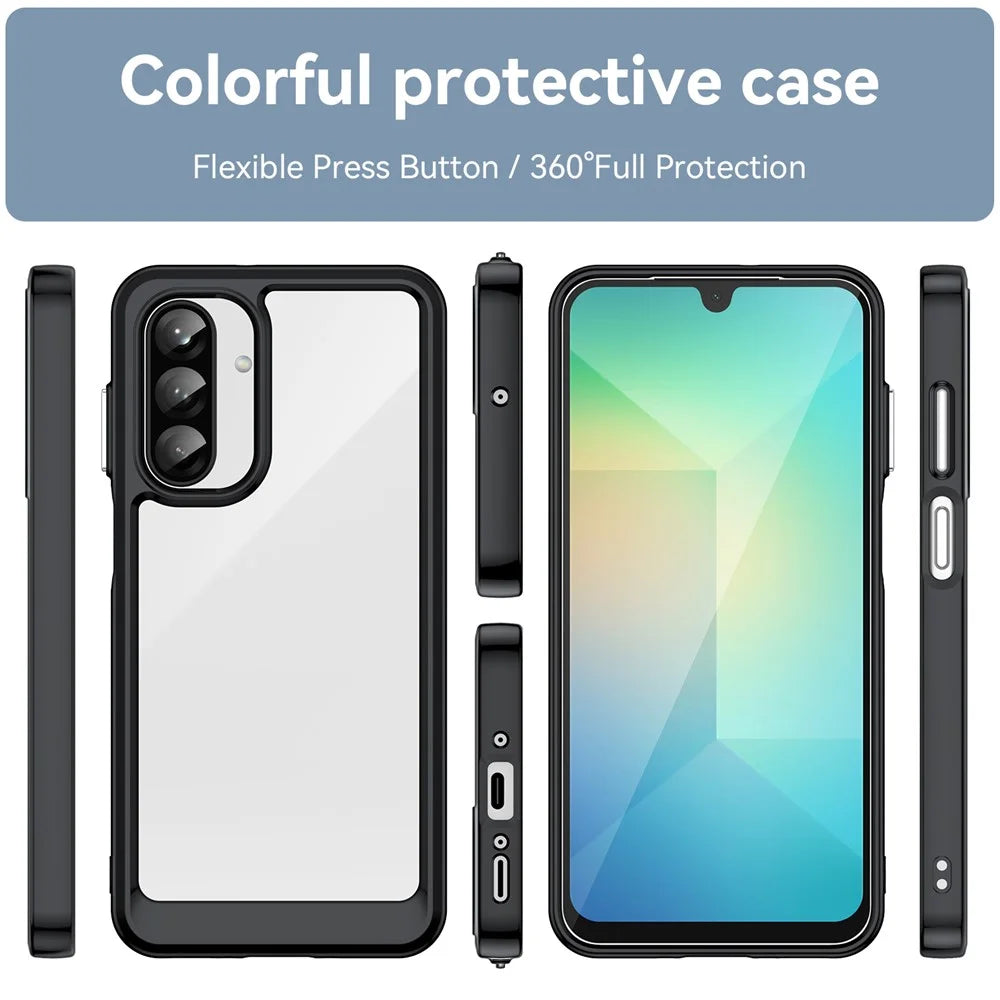 WANLONFENG For Samsung Galaxy A26 5G Phone Case  XC Series TPU Acrylic Cover with Tempered Glass (Big Lens Hole) - Black - 3