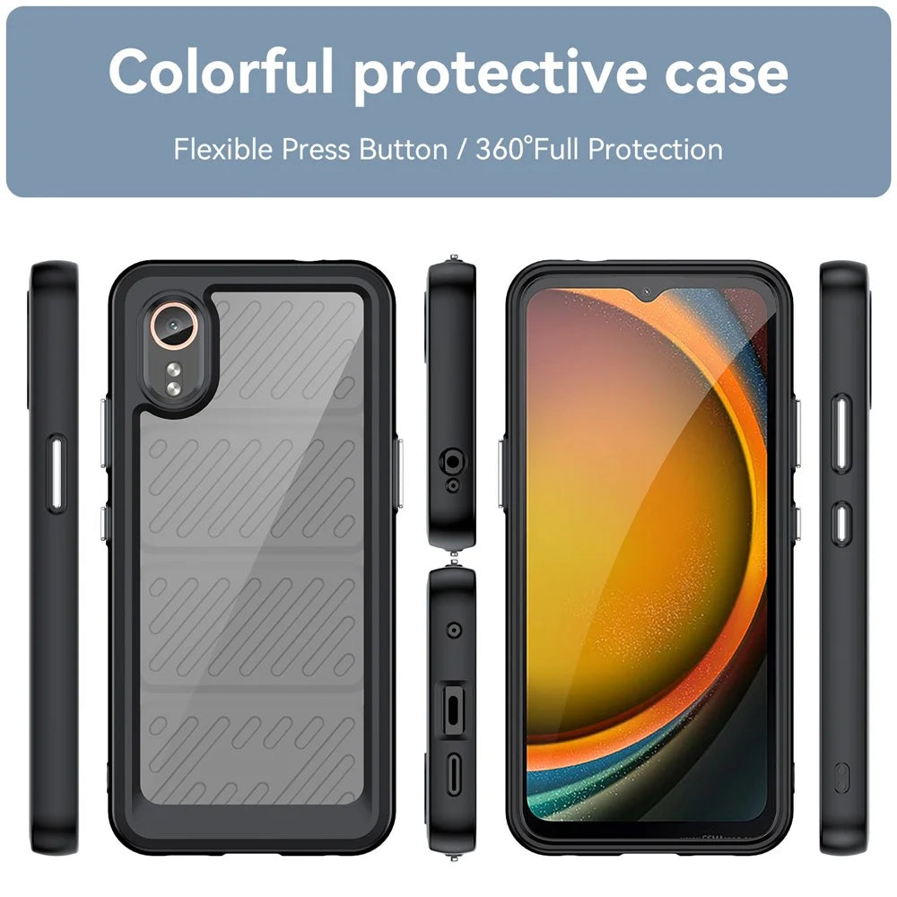WANLONFENG For Samsung Galaxy Xcover7 Phone Case  XC Series TPU Acrylic Cover with Tempered Glass (Big Lens Hole) - Black - 3