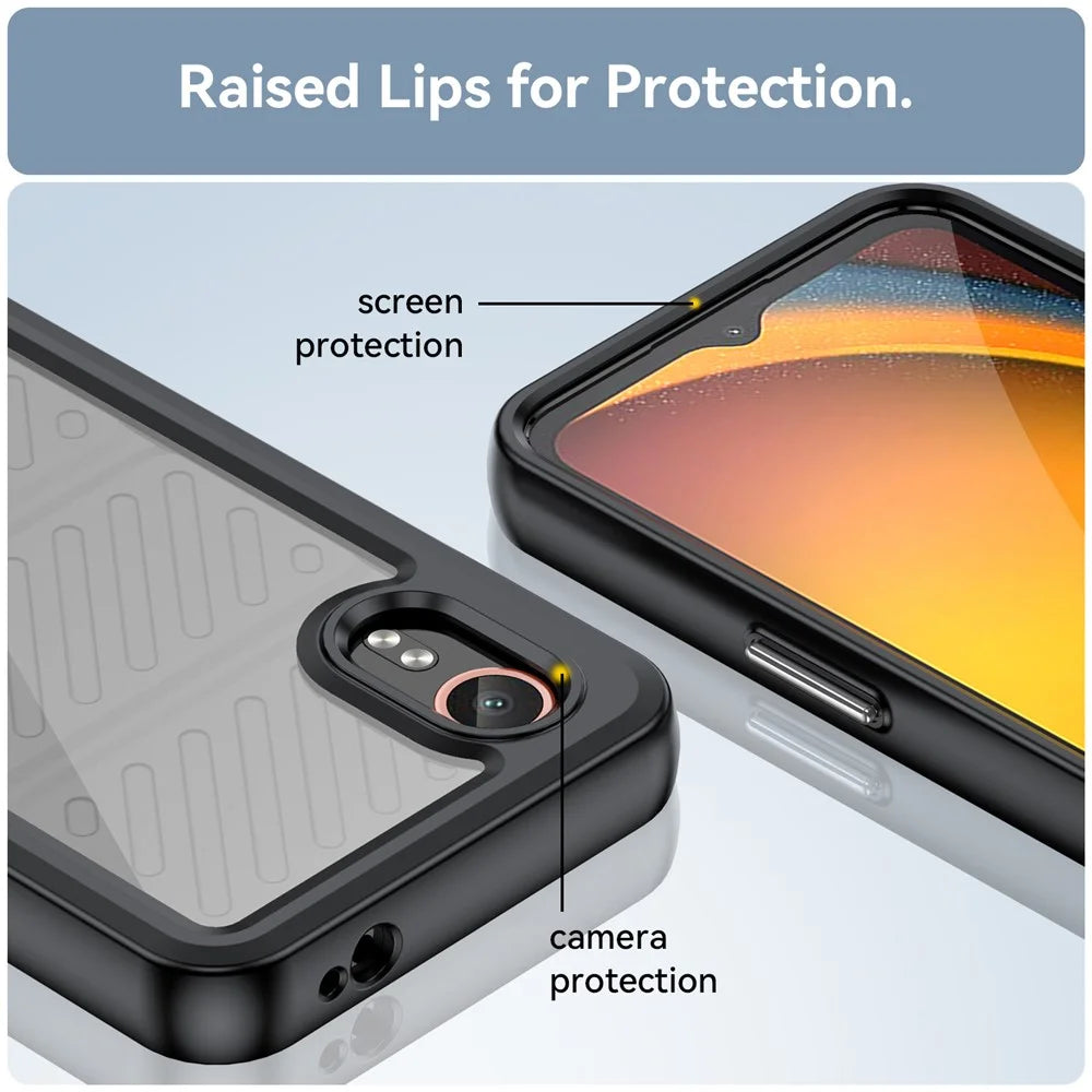 WANLONFENG For Samsung Galaxy Xcover7 Phone Case  XC Series TPU Acrylic Cover with Tempered Glass (Big Lens Hole) - Black - 7