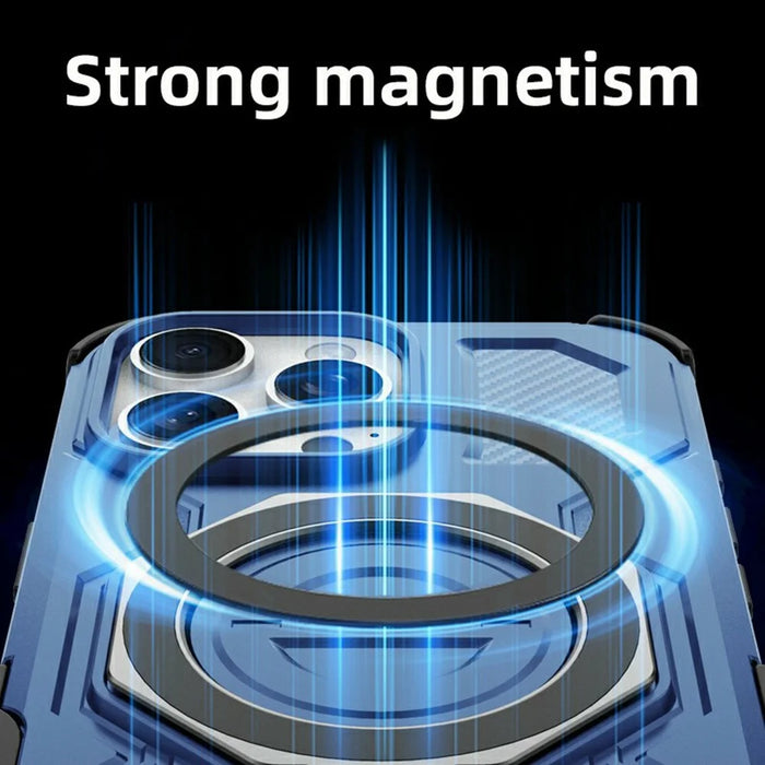 For iPhone 16 Pro Max Magnetic Case Rotating Metal Kickstand Shockproof PC + TPU Phone Back Cover - Dark Blue - 5
