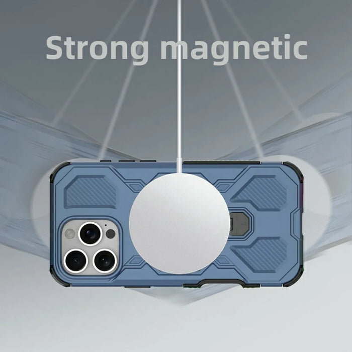 For iPhone 16 Pro Max Magnetic Case Rotating Metal Kickstand Shockproof PC + TPU Phone Back Cover - Dark Blue - 6