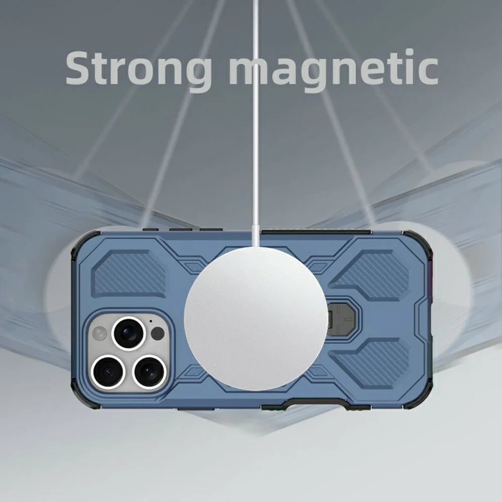 For iPhone 16 Pro Magnetic Case Rotating Metal Kickstand Shockproof PC + TPU Phone Back Cover - Dark Blue - 5