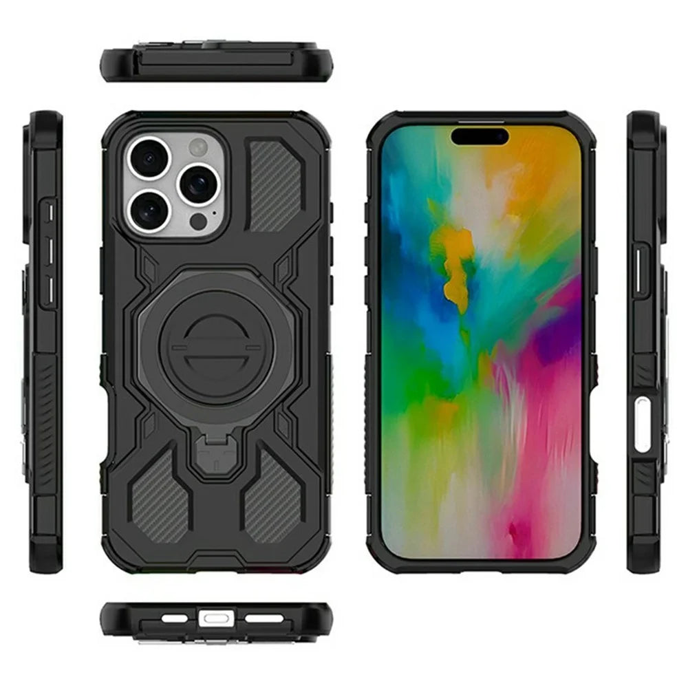 For iPhone 16 Pro Magnetic Case Rotating Metal Kickstand Shockproof PC + TPU Phone Back Cover - Dark Blue - 7