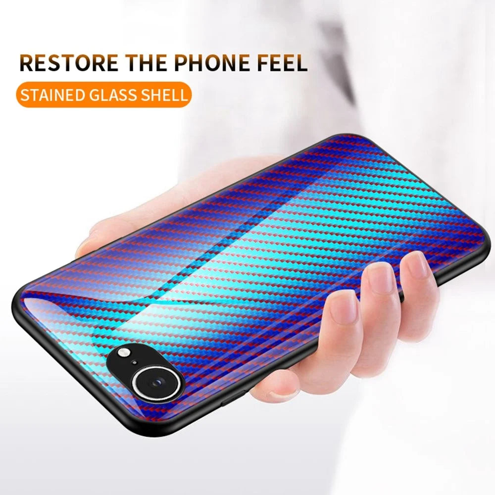For iPhone 17e / 16e Case Tempered Glass Shockproof Phone Cover - Black Fiber - 2