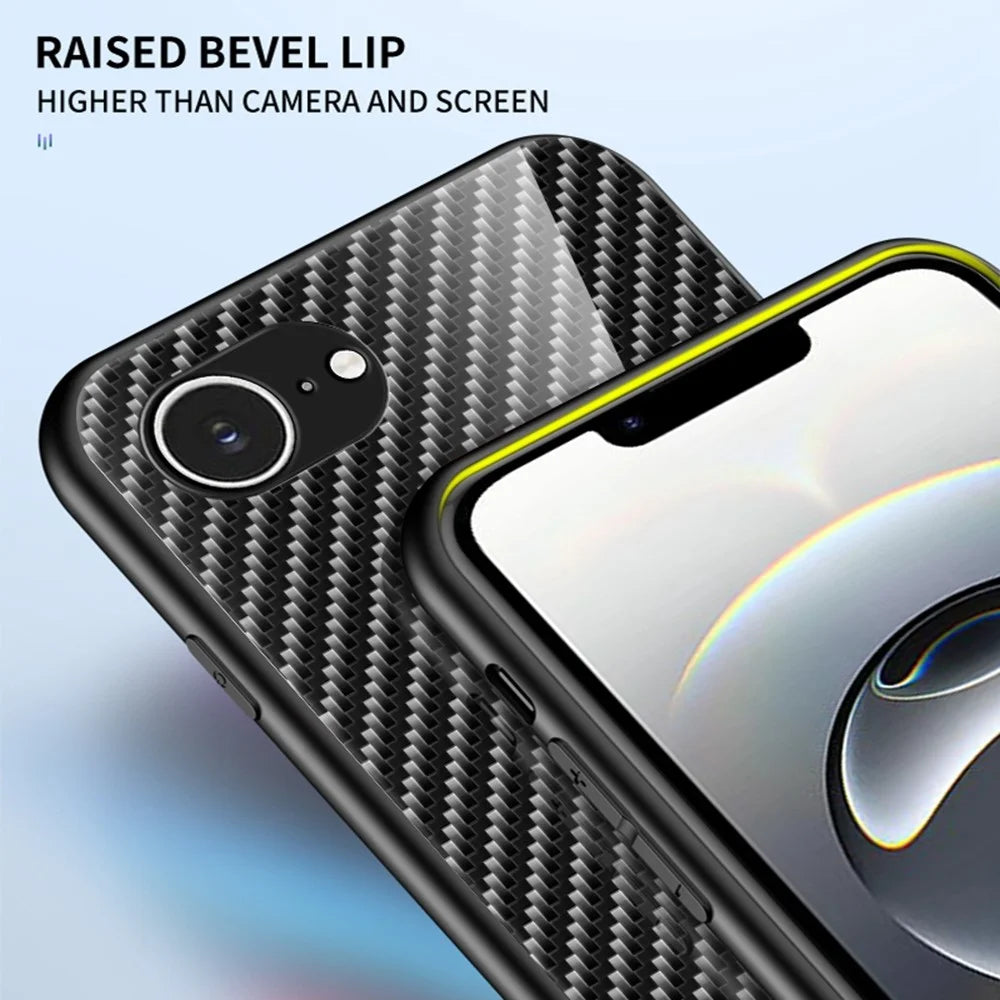 For iPhone 17e / 16e Case Tempered Glass Shockproof Phone Cover - Black Fiber - 4