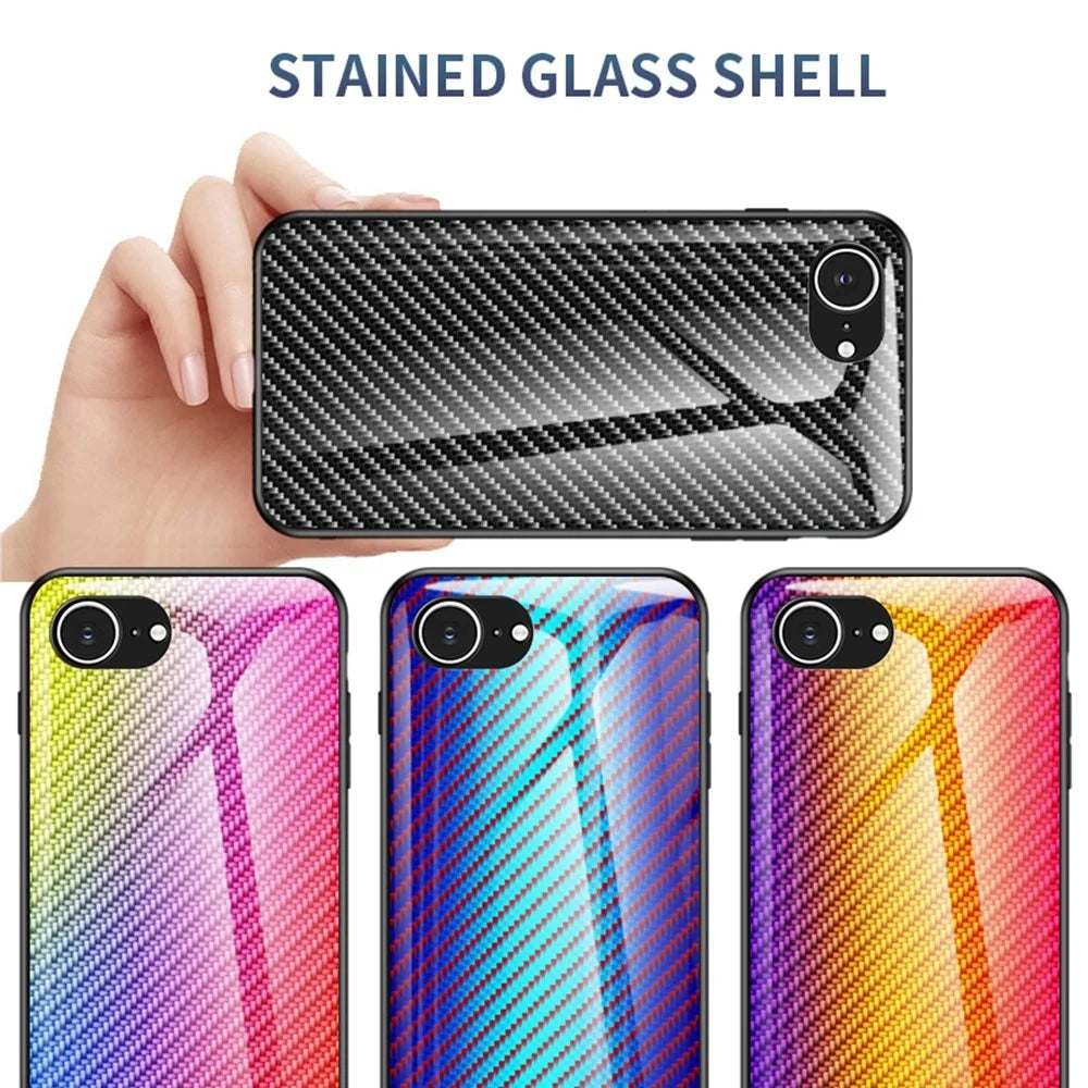 For iPhone 17e / 16e Case Tempered Glass Shockproof Phone Cover - Black Fiber - 6