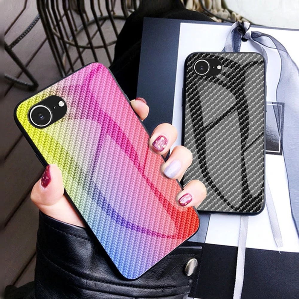 For iPhone 17e / 16e Case Tempered Glass Shockproof Phone Cover - Black Fiber - 7