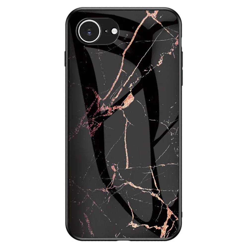 For iPhone 17e / 16e Case Marble Pattern Tempered Glass + PC + TPU Protective Phone Cover - Gold Black Marble - 1