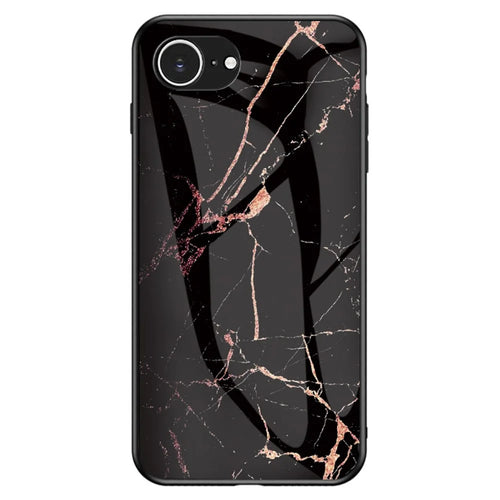 For iPhone 17e / 16e Case Marble Pattern Tempered Glass + PC + TPU Protective Phone Cover - Gold Black Marble - 1