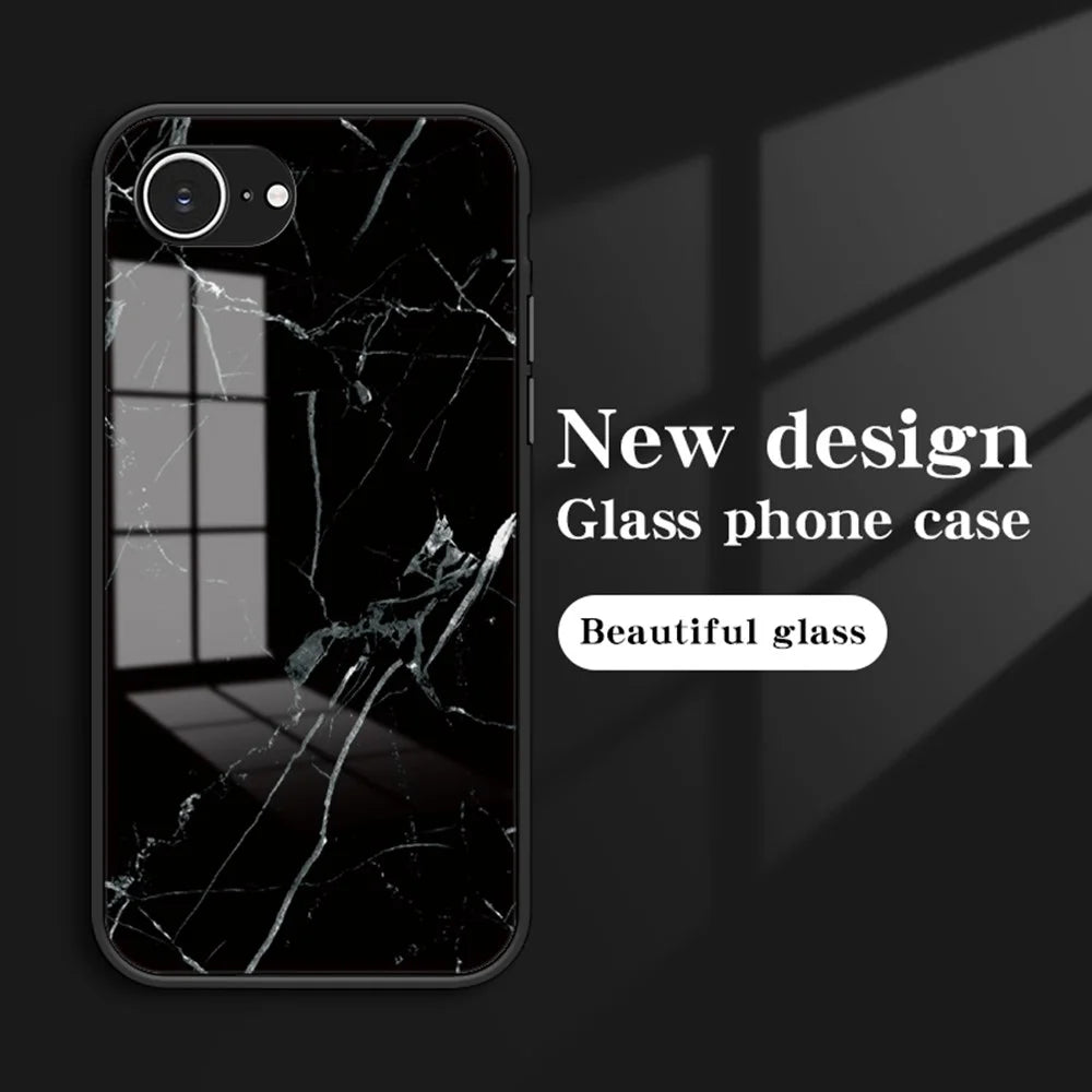 For iPhone 17e / 16e Case Marble Pattern Tempered Glass + PC + TPU Protective Phone Cover - Gold Black Marble - 3