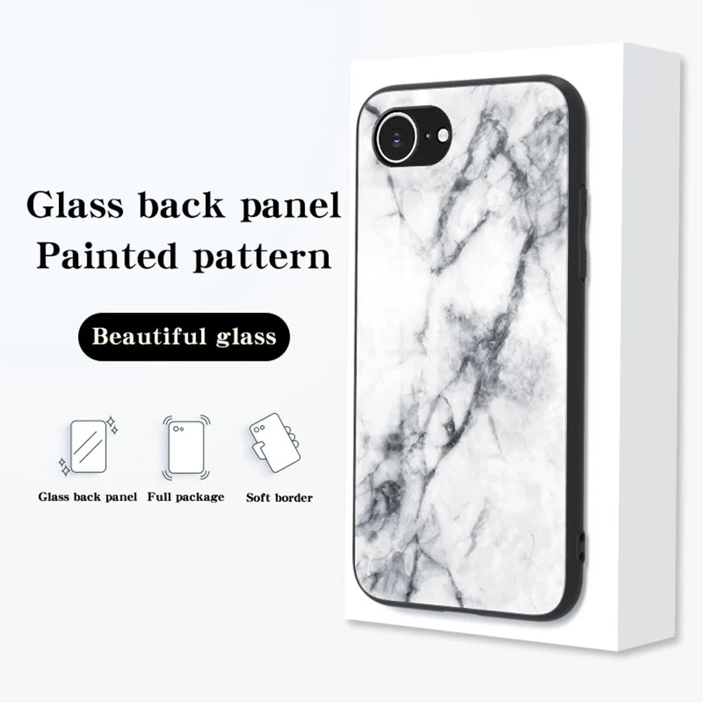 For iPhone 17e / 16e Case Marble Pattern Tempered Glass + PC + TPU Protective Phone Cover - Gold Black Marble - 4