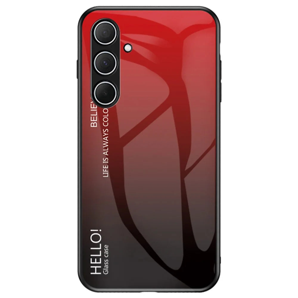 For Samsung Galaxy A36 5G Case Anti-Scratch Tempered Glass + PC + TPU Phone Cover - Gradient Red Black - 1