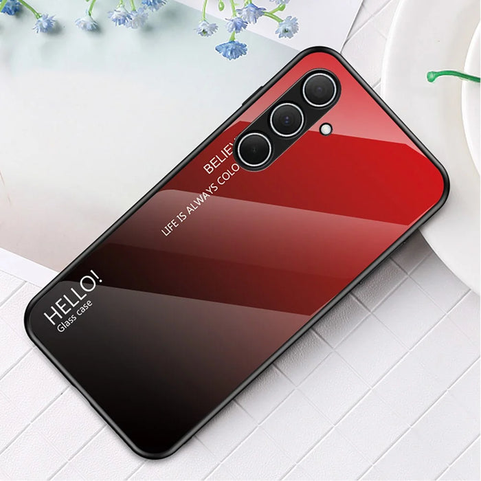 For Samsung Galaxy A36 5G Case Anti-Scratch Tempered Glass + PC + TPU Phone Cover - Gradient Red Black - 2