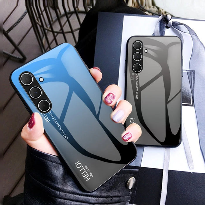 For Samsung Galaxy A36 5G Case Anti-Scratch Tempered Glass + PC + TPU Phone Cover - Gradient Red Black - 7
