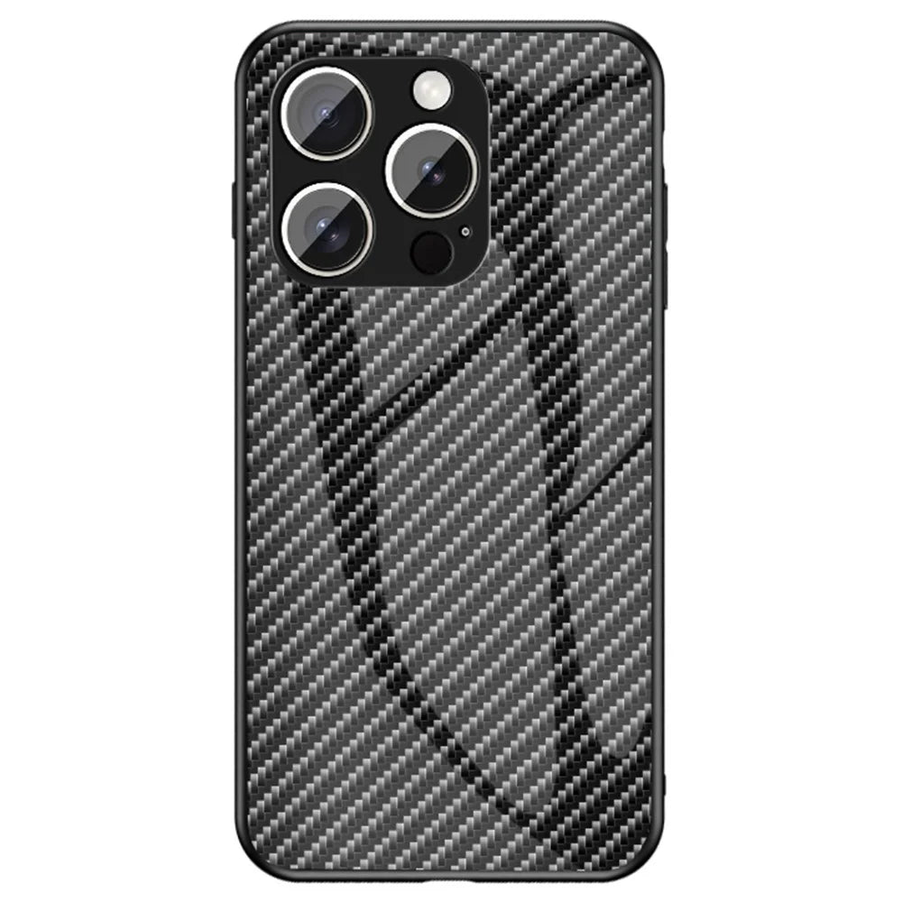 For iPhone 16 Pro Max Case Tempered Glass Shockproof Phone Cover - Black Fiber - 1