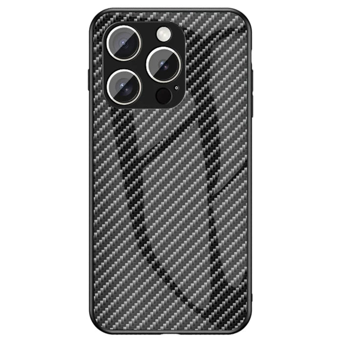 For iPhone 16 Pro Max Case Tempered Glass Shockproof Phone Cover - Black Fiber - 1