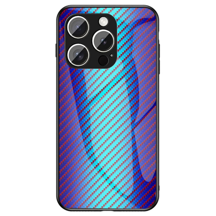 For iPhone 15 Pro Max Case Tempered Glass Shockproof Phone Cover - Blue Fiber - 1