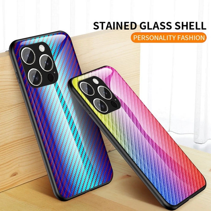 For iPhone 15 Pro Max Case Tempered Glass Shockproof Phone Cover - Blue Fiber - 5