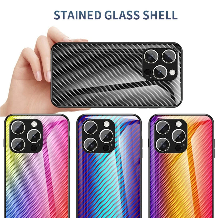 For iPhone 15 Pro Max Case Tempered Glass Shockproof Phone Cover - Blue Fiber - 6