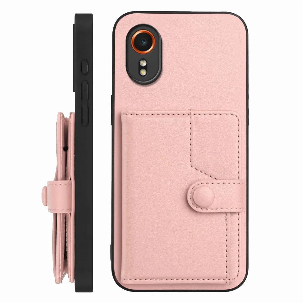 For Samsung Galaxy Xcover7 Case RFID Blocking Card Holder Kickstand TPU + PU Leather Phone Back Cover - Rose Gold - 2