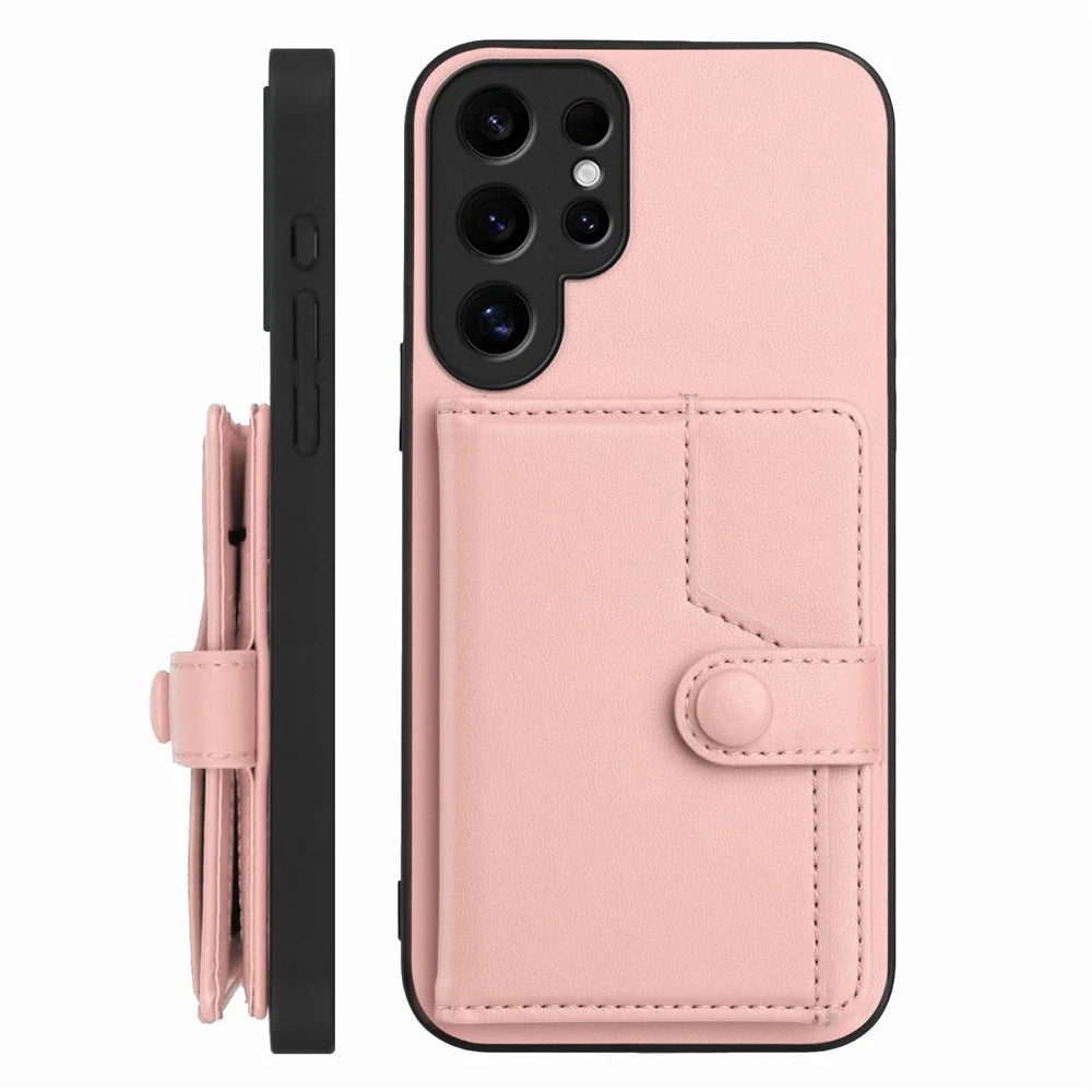 For Samsung Galaxy S24 Ultra Case RFID Blocking Card Holder Kickstand TPU + PU Leather Phone Back Cover - Rose Gold - 2
