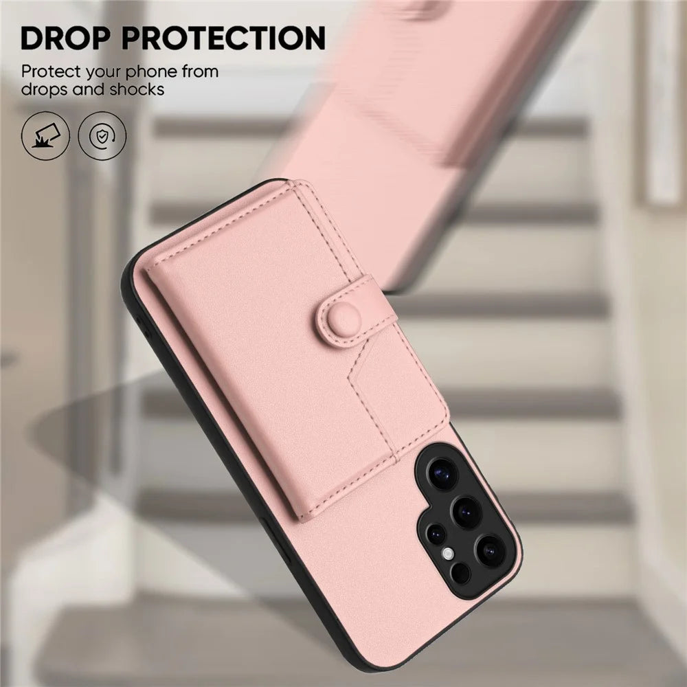 For Samsung Galaxy S24 Ultra Case RFID Blocking Card Holder Kickstand TPU + PU Leather Phone Back Cover - Rose Gold - 5