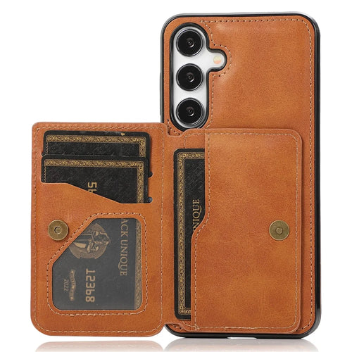 For Samsung Galaxy S24 FE Case Card Holder Kickstand PU Leather + TPU Phone Cover - Brown - 1