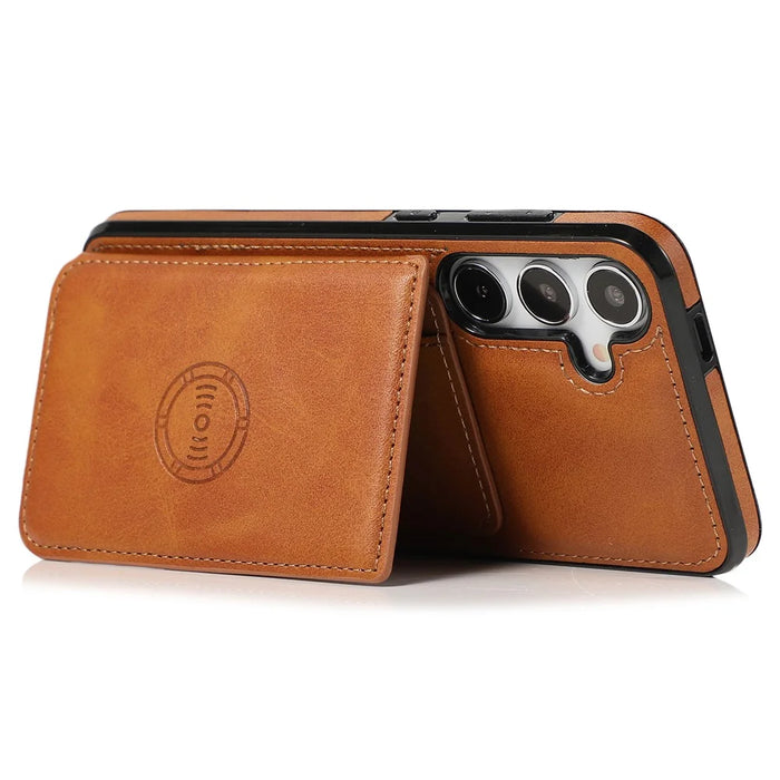 For Samsung Galaxy S24 FE Case Card Holder Kickstand PU Leather + TPU Phone Cover - Brown - 2
