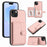 For iPhone 15 Plus Case RFID Blocking Card Holder Kickstand TPU + PU Leather Phone Back Cover - Rose Gold - 1