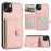 For iPhone 15 Plus Case RFID Blocking Card Holder Kickstand TPU + PU Leather Phone Back Cover - Rose Gold - 3