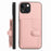 For iPhone 15 Case RFID Blocking Card Holder Kickstand TPU + PU Leather Phone Back Cover - Rose Gold - 2