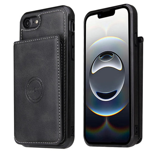 For iPhone 17e / 16e Case Card Holder Kickstand PU Leather + TPU Phone Cover - Black - 1