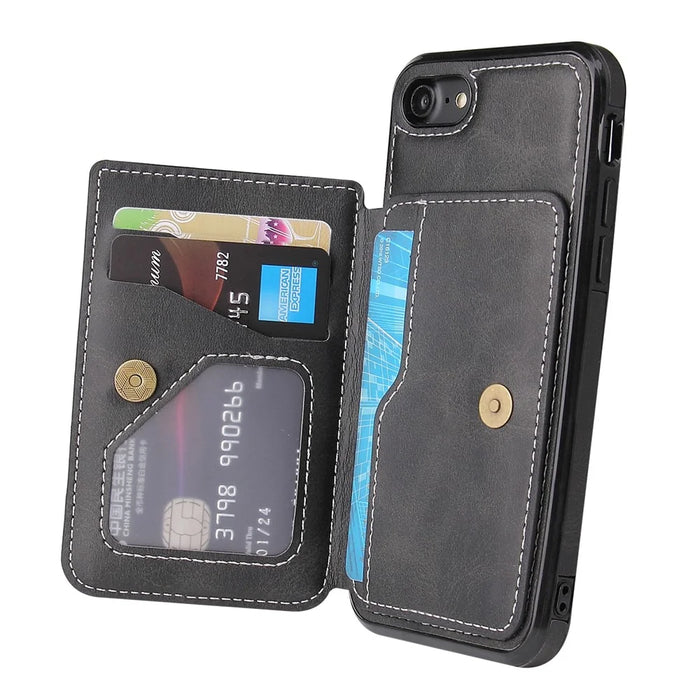 For iPhone 17e / 16e Case Card Holder Kickstand PU Leather + TPU Phone Cover - Black - 2
