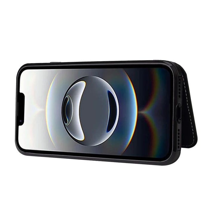 For iPhone 17e / 16e Case Card Holder Kickstand PU Leather + TPU Phone Cover - Black - 3