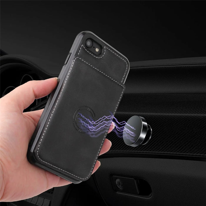For iPhone 17e / 16e Case Card Holder Kickstand PU Leather + TPU Phone Cover - Black - 5