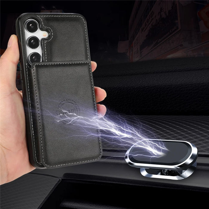 For Samsung Galaxy A56 5G Case Card Holder Kickstand PU Leather + TPU Phone Cover - Black - 4